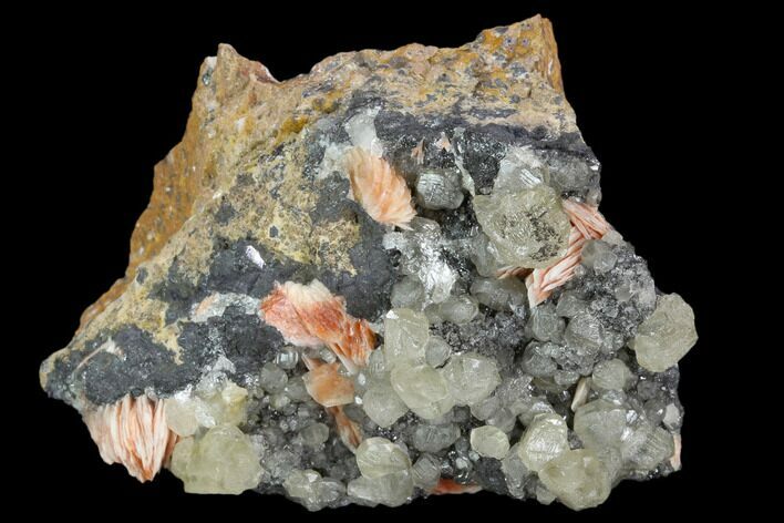 Cerussite Crystals with Bladed Barite on Galena - Morocco #128012